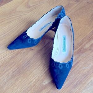 Manolo Blahnik Dark Blue Suede Heels